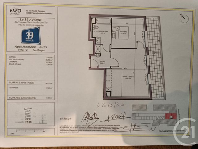 Appartement F2 à vendre - 2 pièces - 46.37 m2 - CHILLY MAZARIN - 91 - ILE-DE-FRANCE - Century 21 Agence Du Centre