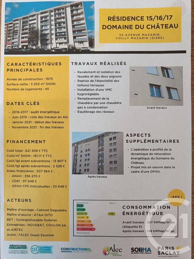 Appartement F3 à vendre - 3 pièces - 64.0 m2 - CHILLY MAZARIN - 91 - ILE-DE-FRANCE - Century 21 Agence Du Centre
